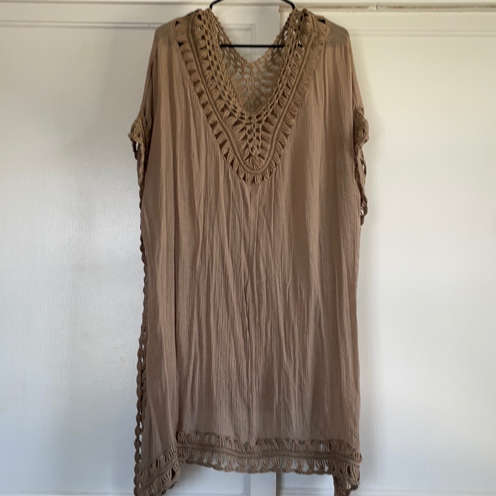 Taupe crochet beach coverup